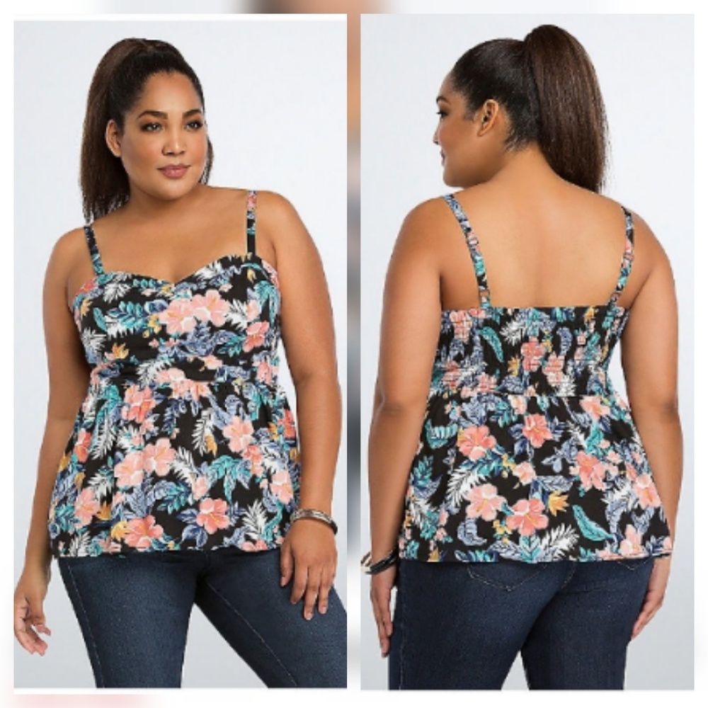 Tropical Floral Challis Babydoll Tank Top